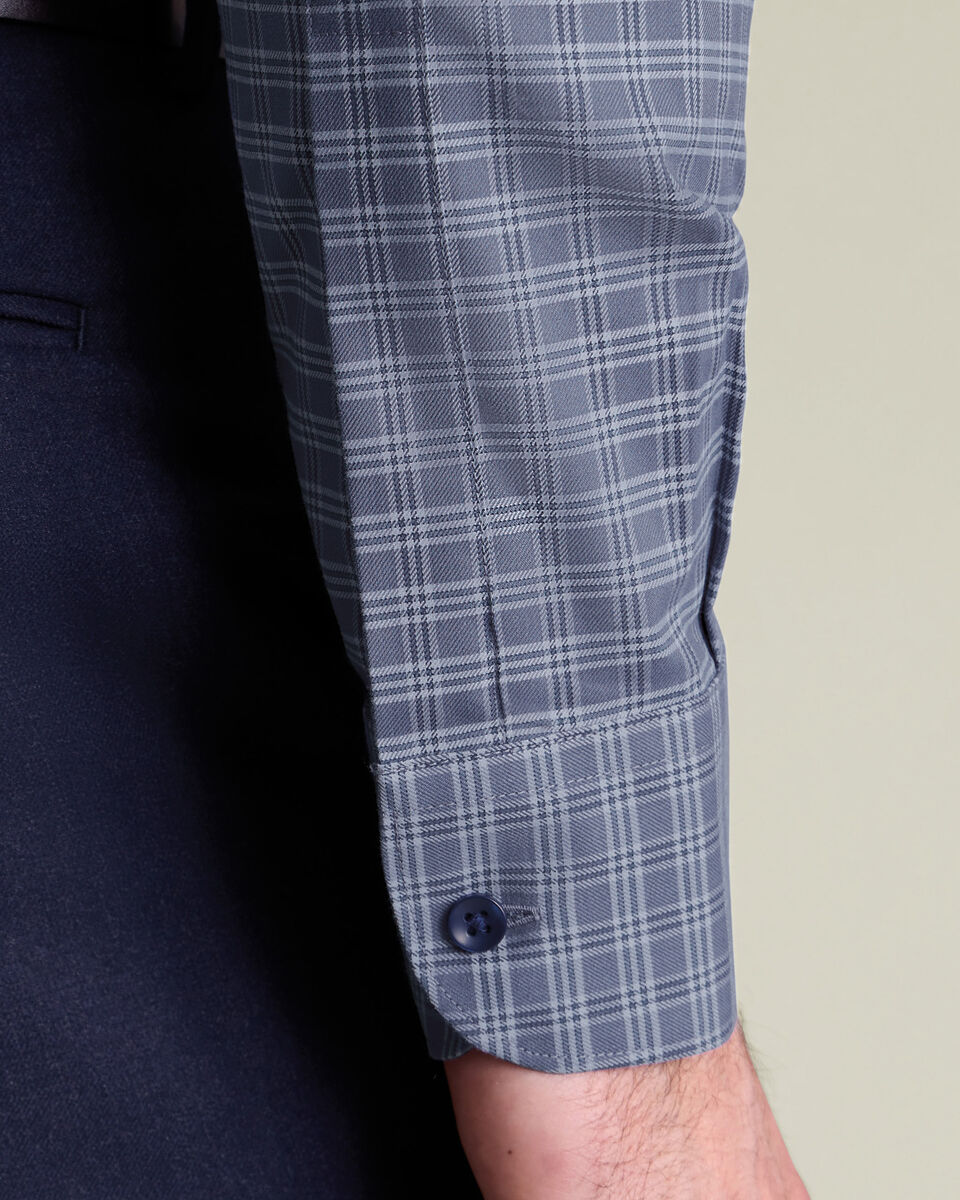 Brushed Cotton Twill Check Shirt - Mid Blue