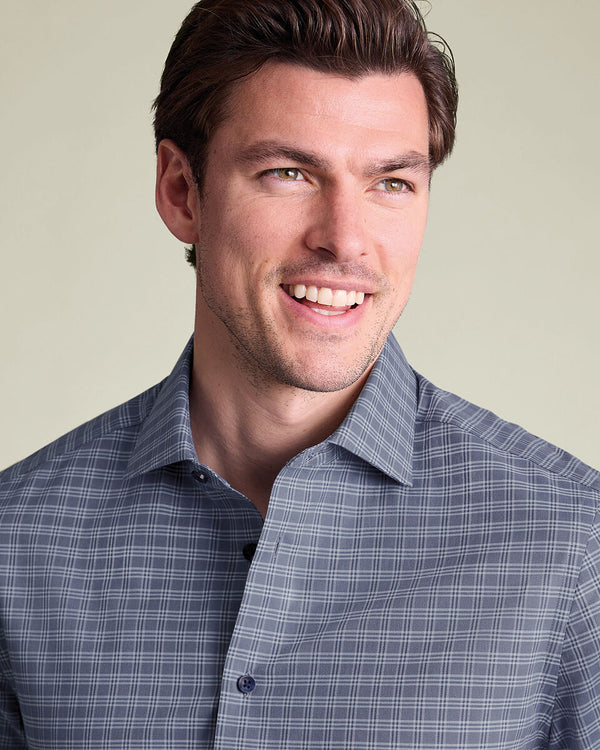Brushed Cotton Twill Check Shirt - Mid Blue