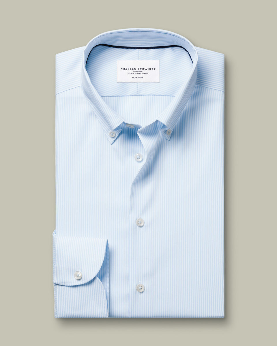 Non-Iron Stretch Pinpoint Oxford Stripe Shirt – Sky Blue