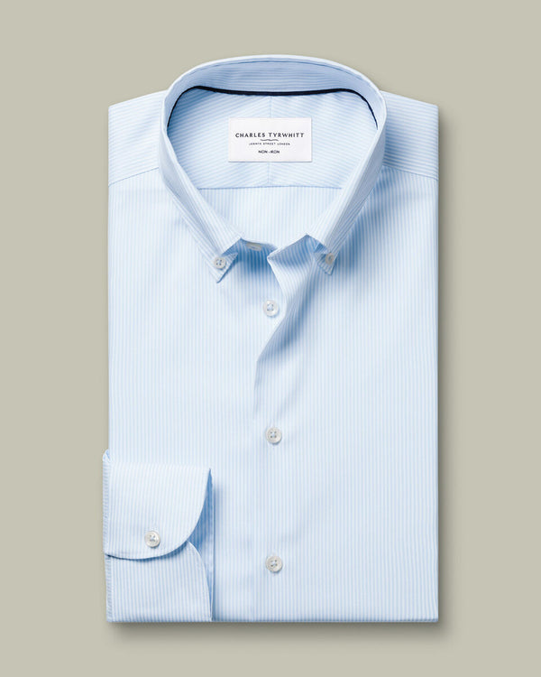 Non-Iron Stretch Pinpoint Oxford Stripe Shirt – Sky Blue