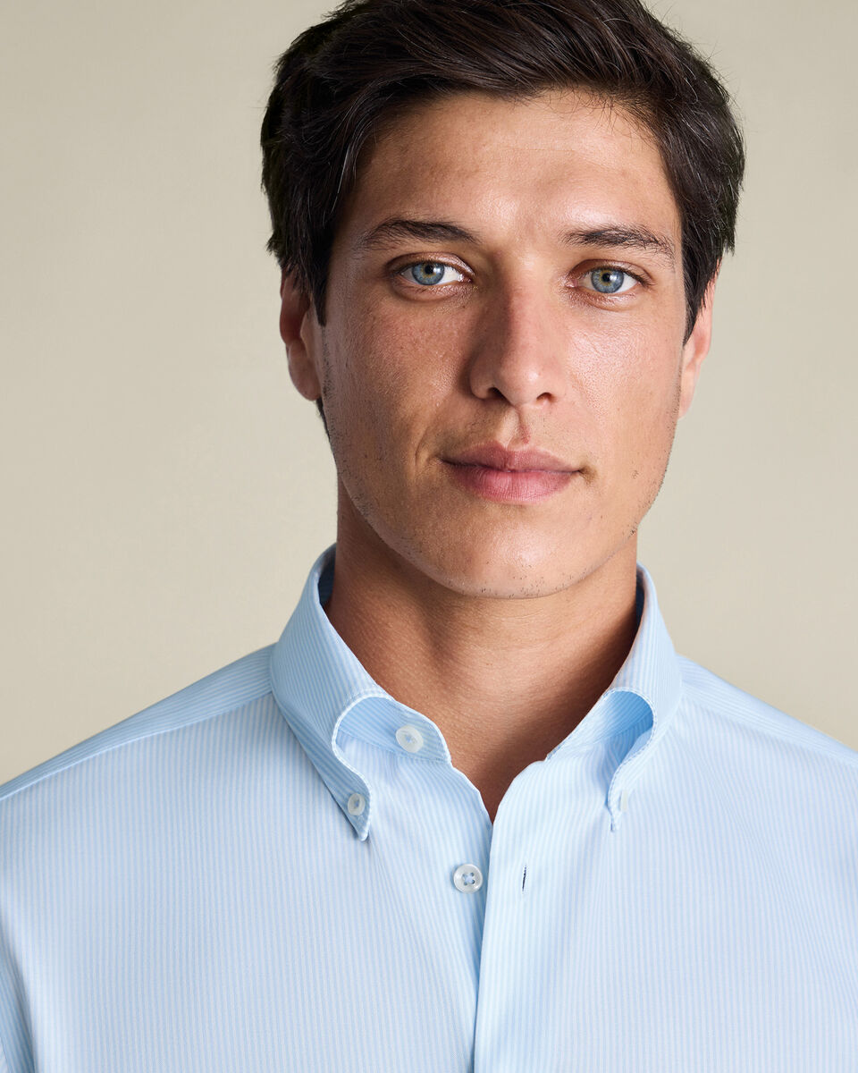 Non-Iron Stretch Pinpoint Oxford Stripe Shirt – Sky Blue