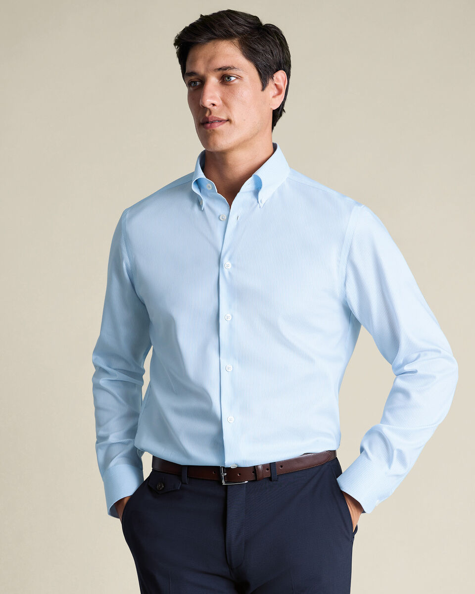 Non-Iron Stretch Pinpoint Oxford Stripe Shirt – Sky Blue