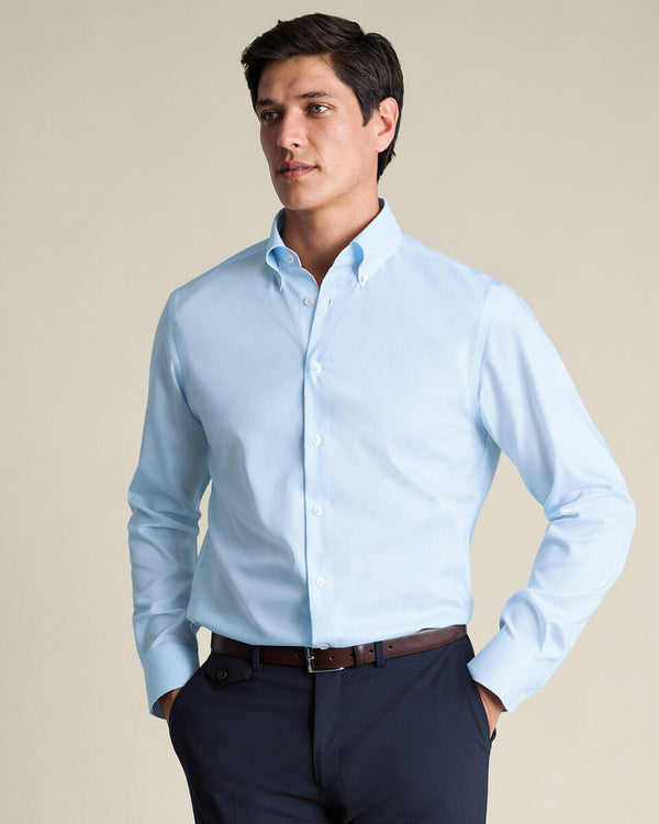 Non-Iron Stretch Pinpoint Oxford Stripe Shirt – Sky Blue