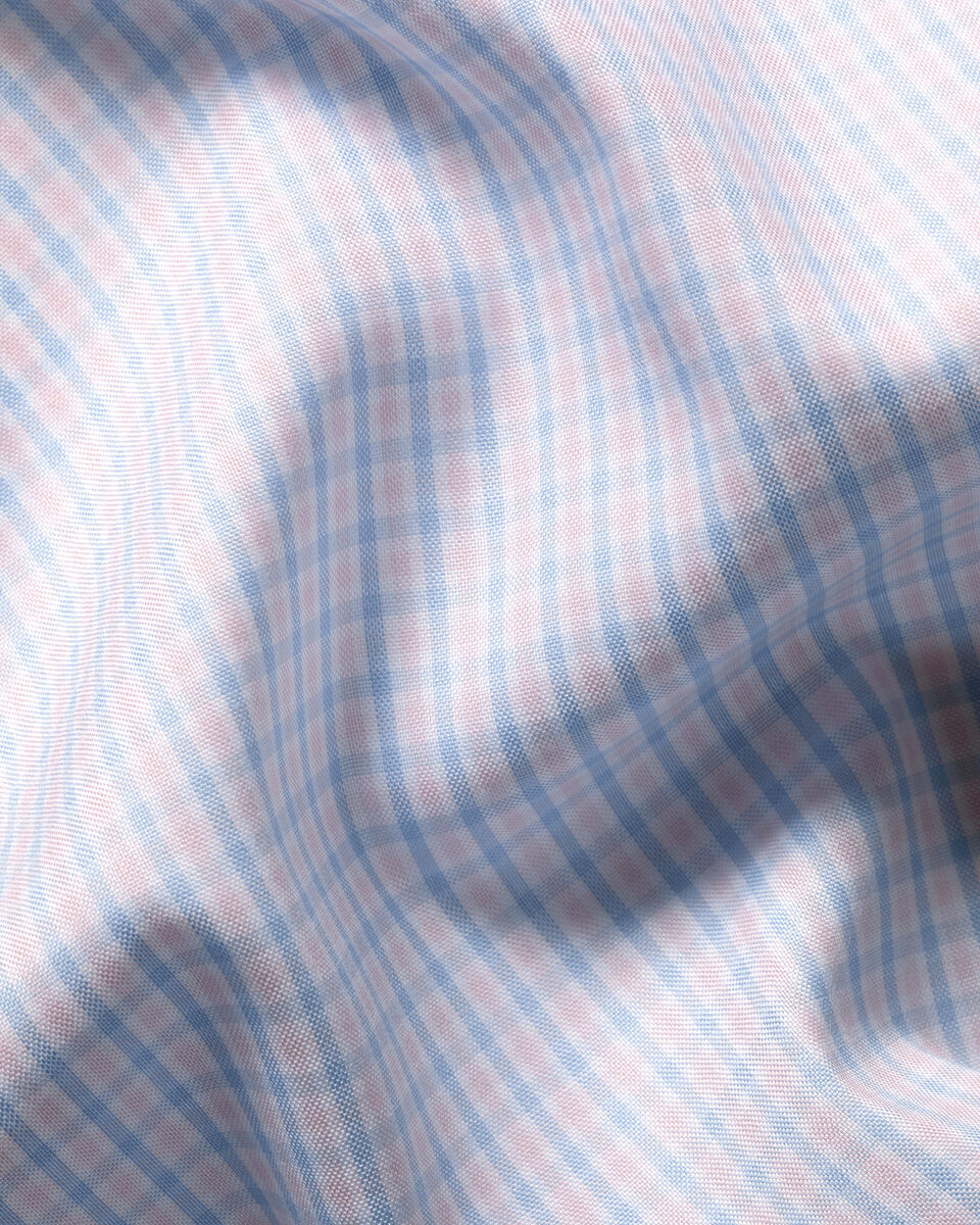 Non-Iron Stretch Pinpoint Oxford Check Shirt – Blue & Pink