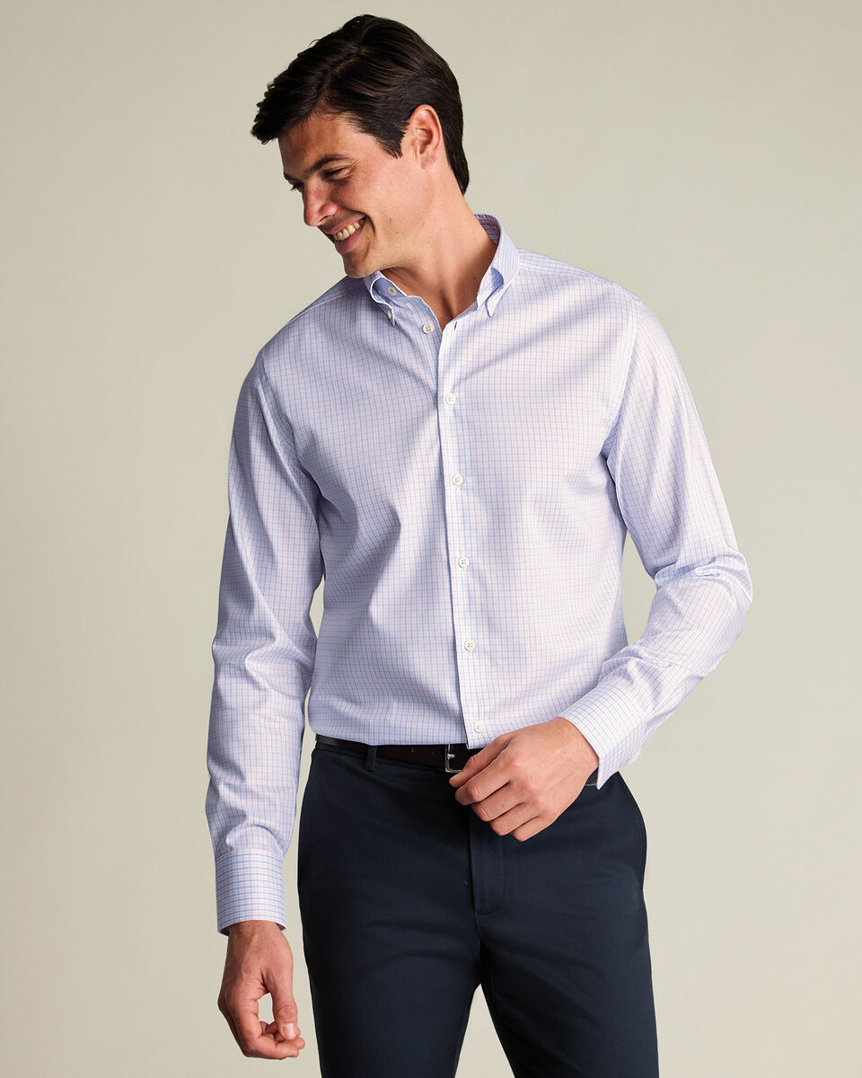 Non-Iron Stretch Pinpoint Oxford Check Shirt – Blue & Pink Main image