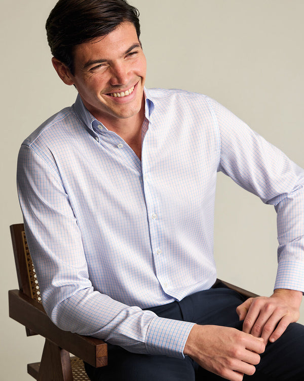 Non-Iron Stretch Pinpoint Oxford Check Shirt – Blue & Pink