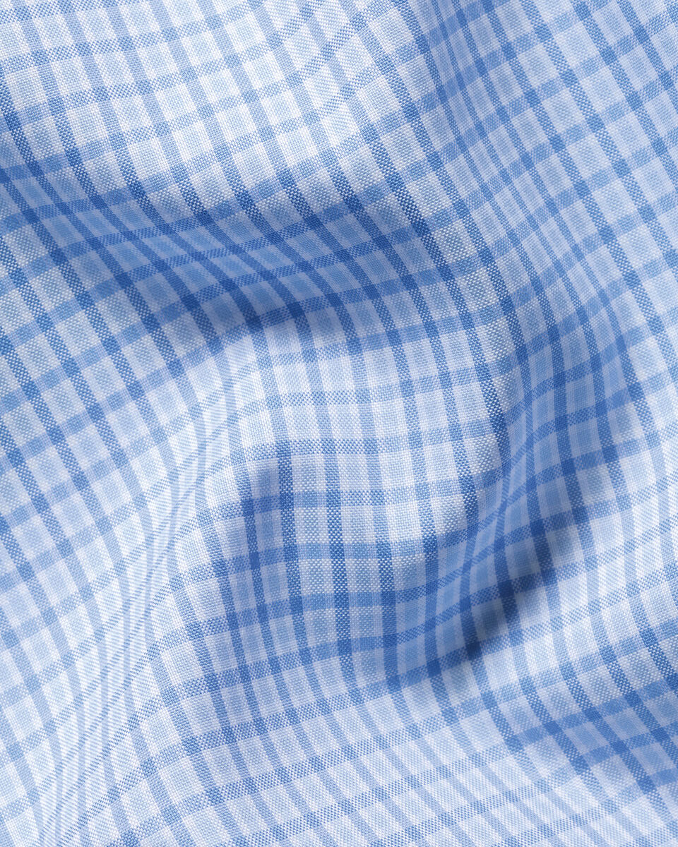 Non-Iron Stretch Pinpoint Oxford Check Shirt – Cornflower Blue