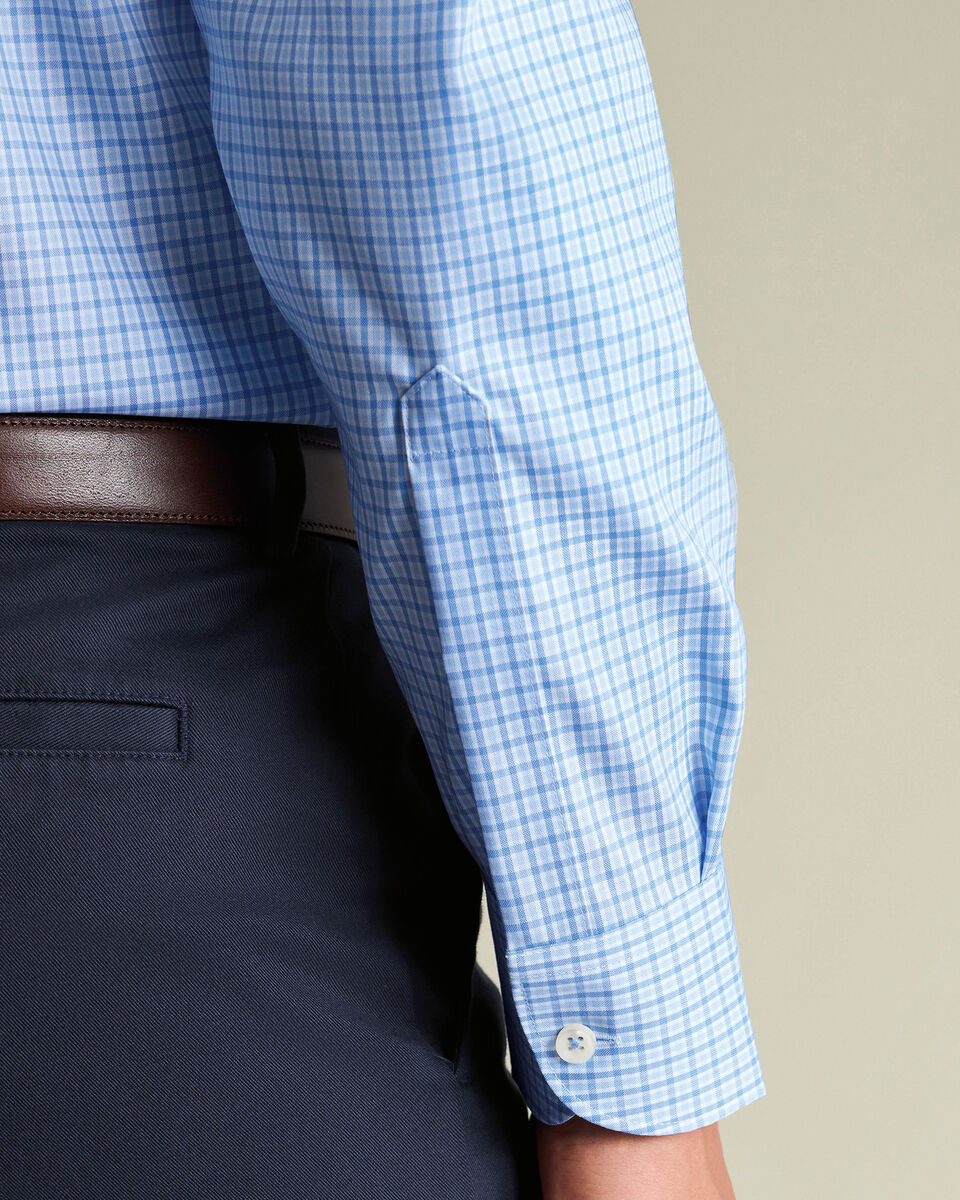 Non-Iron Stretch Pinpoint Oxford Check Shirt – Cornflower Blue