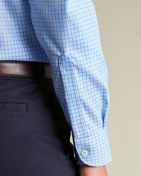Non-Iron Stretch Pinpoint Oxford Check Shirt – Cornflower Blue