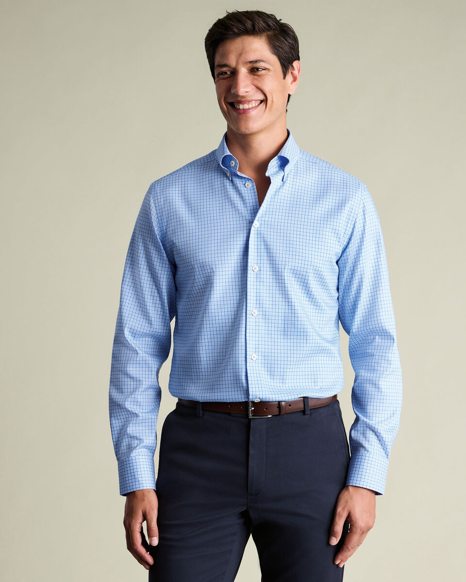 Non-Iron Stretch Pinpoint Oxford Check Shirt – Cornflower Blue Secondary image