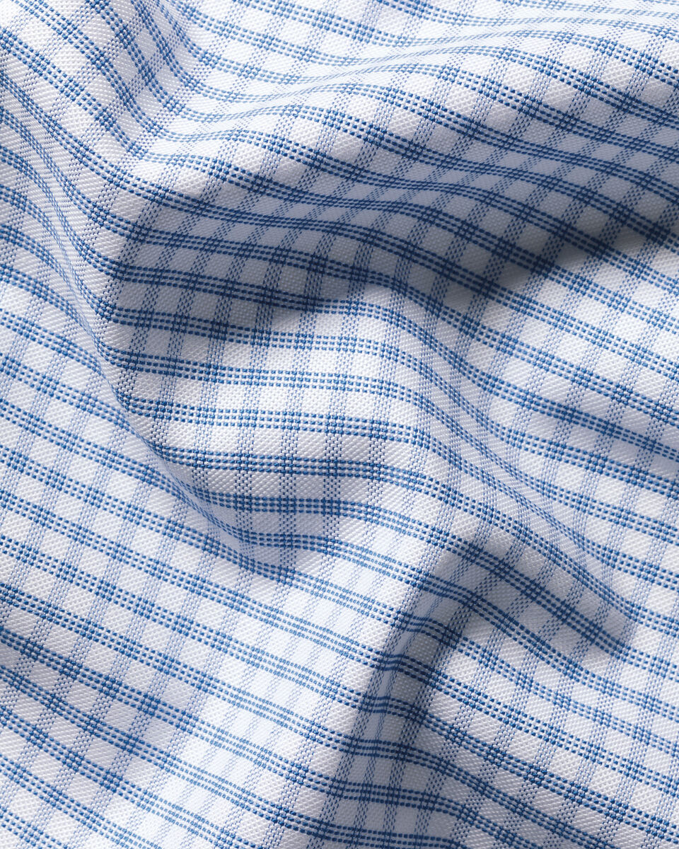 Non-Iron Stretch Oxford Check Shirt - Mid Blue