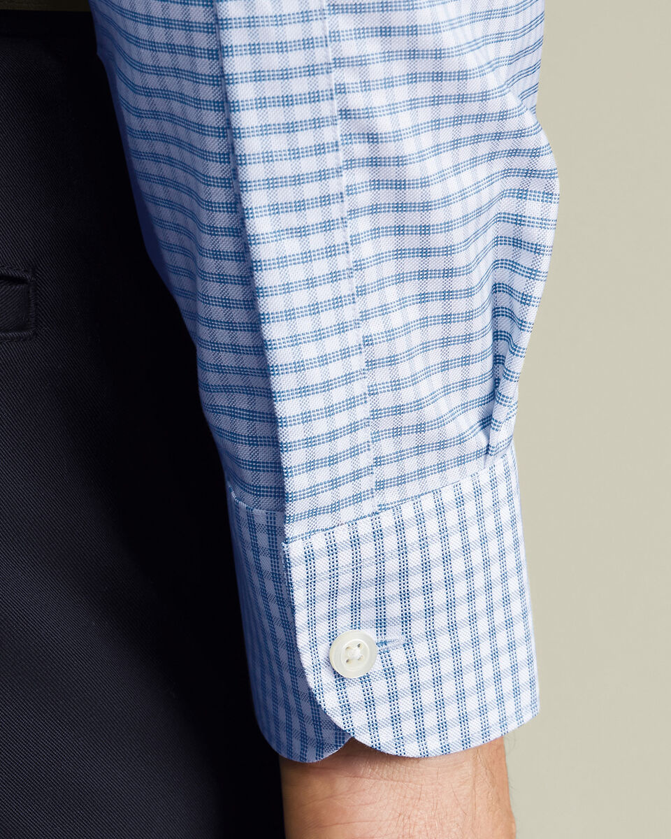 Non-Iron Stretch Oxford Check Shirt - Mid Blue