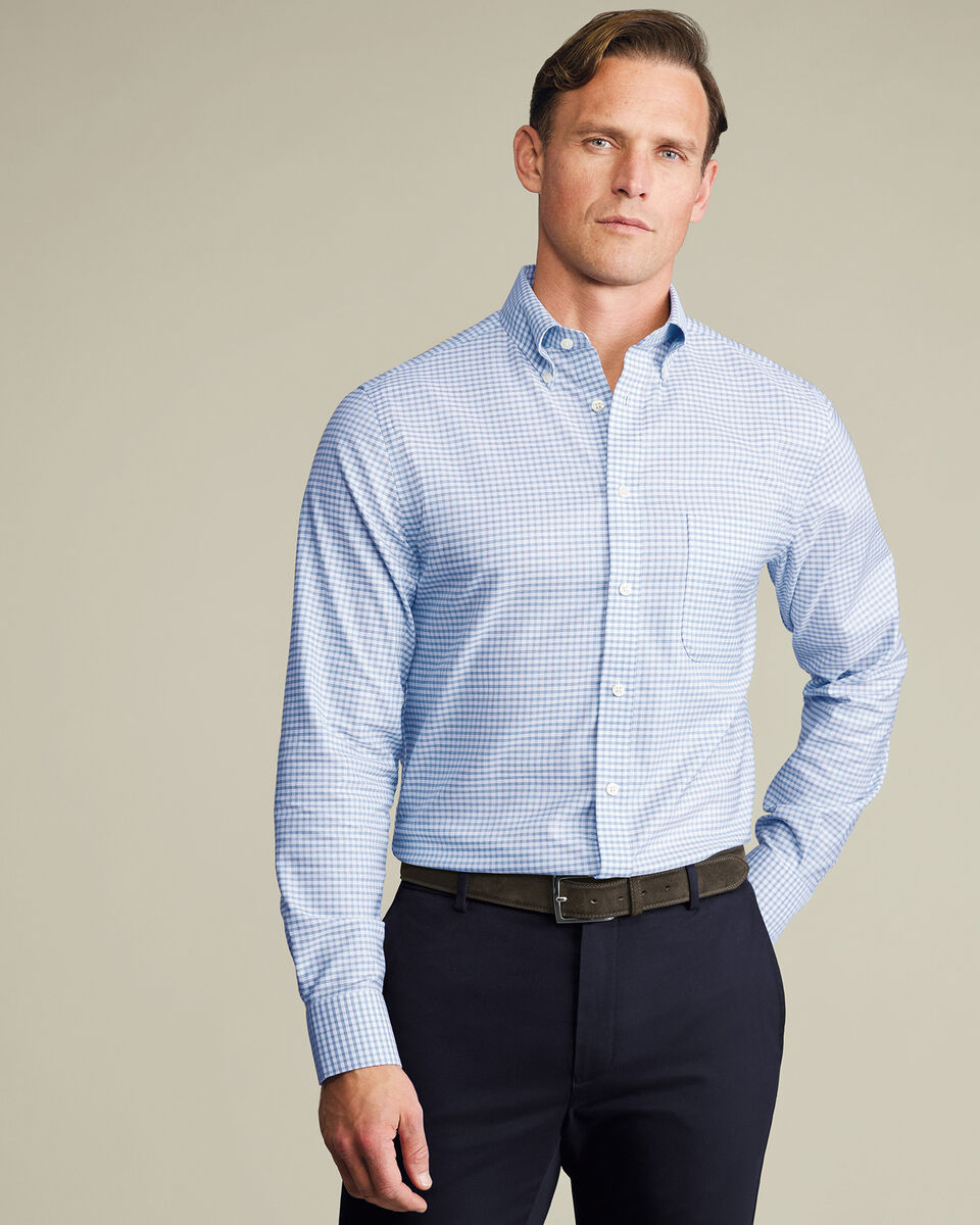 Non-Iron Stretch Oxford Check Shirt - Mid Blue Secondary image