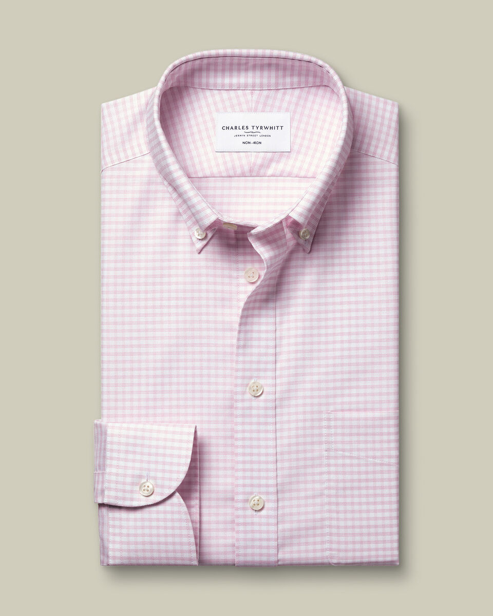 Non-Iron Stretch Oxford Check Shirt - Pink