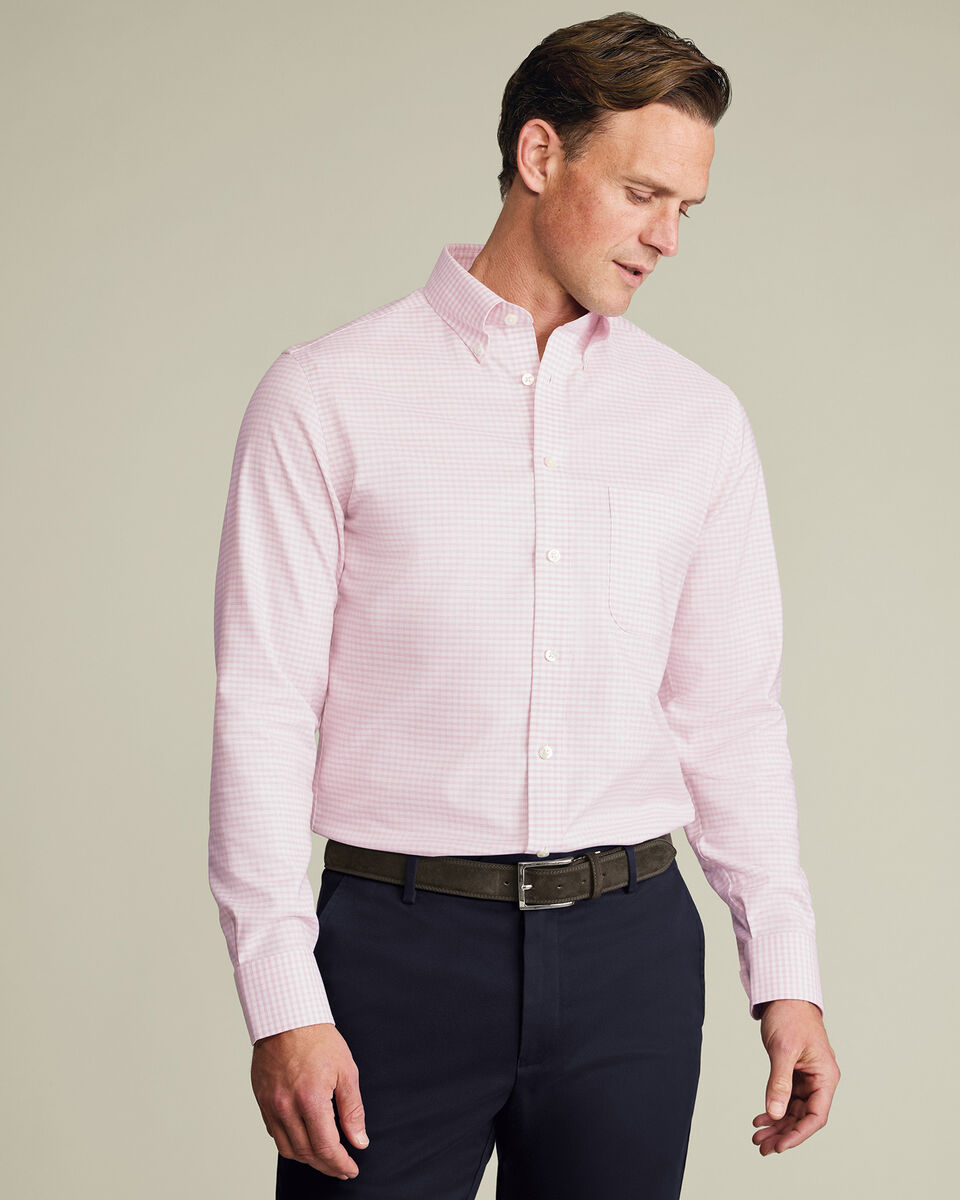 Non-Iron Stretch Oxford Check Shirt - Pink