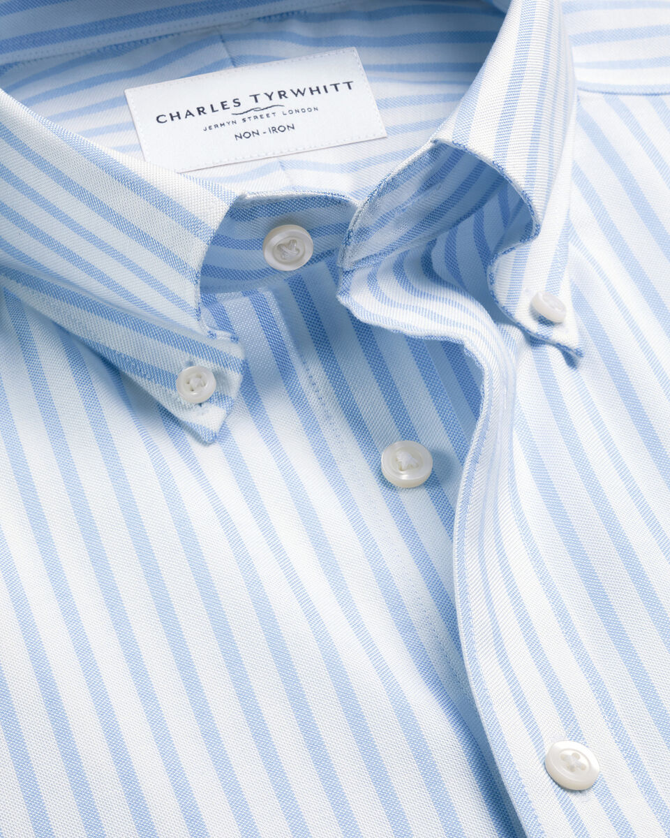 Non-Iron Stretch Oxford Stripe Shirt - Sky Blue