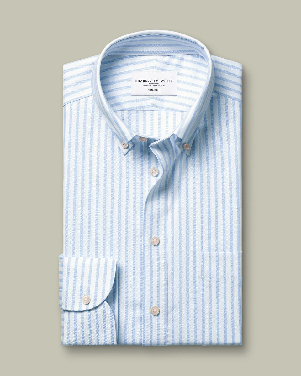 Non-Iron Stretch Oxford Stripe Shirt - Sky Blue