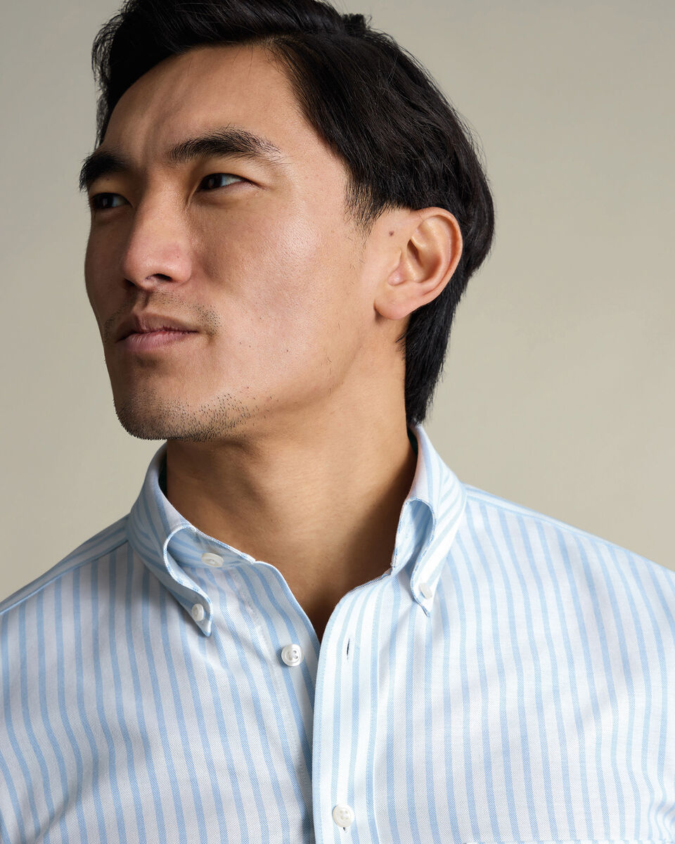 Non-Iron Stretch Oxford Stripe Shirt - Sky Blue