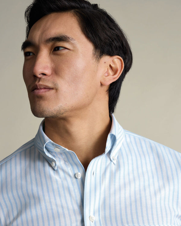 Non-Iron Stretch Oxford Stripe Shirt - Sky Blue