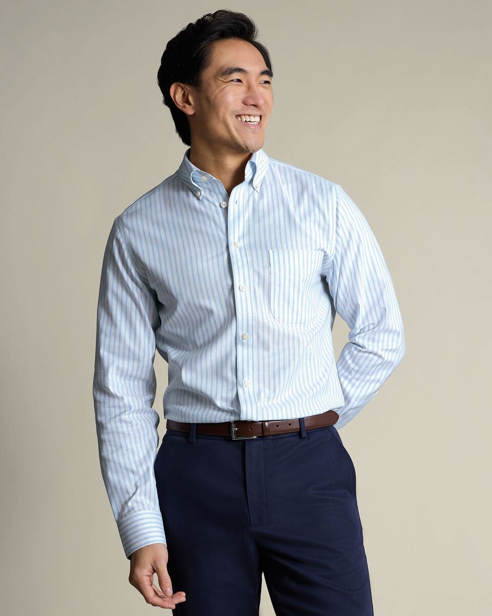 Non-Iron Stretch Oxford Stripe Shirt - Sky Blue