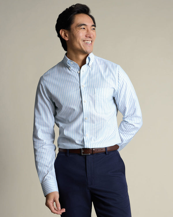 Non-Iron Stretch Oxford Stripe Shirt - Sky Blue