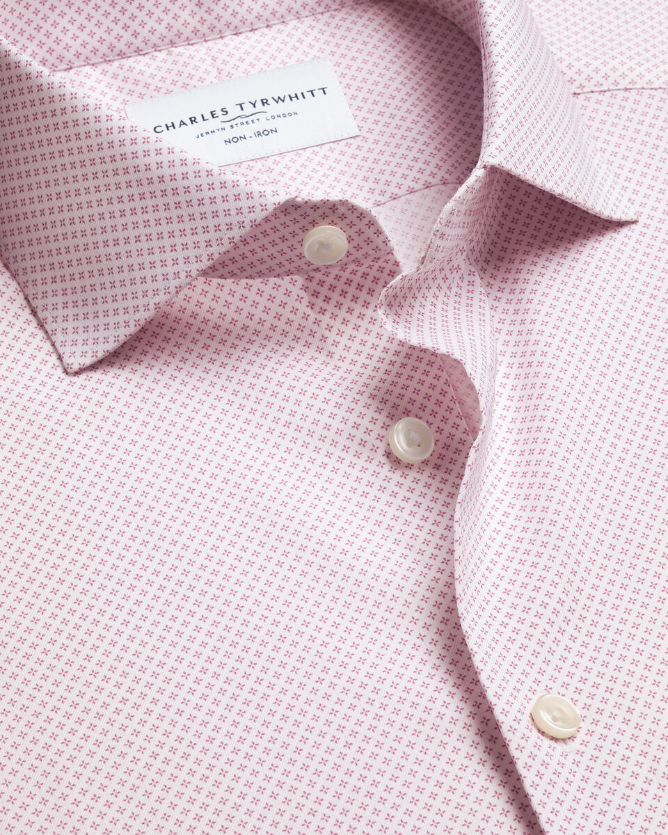 Non-Iron Performance Print Shirt – White & Pink Main image