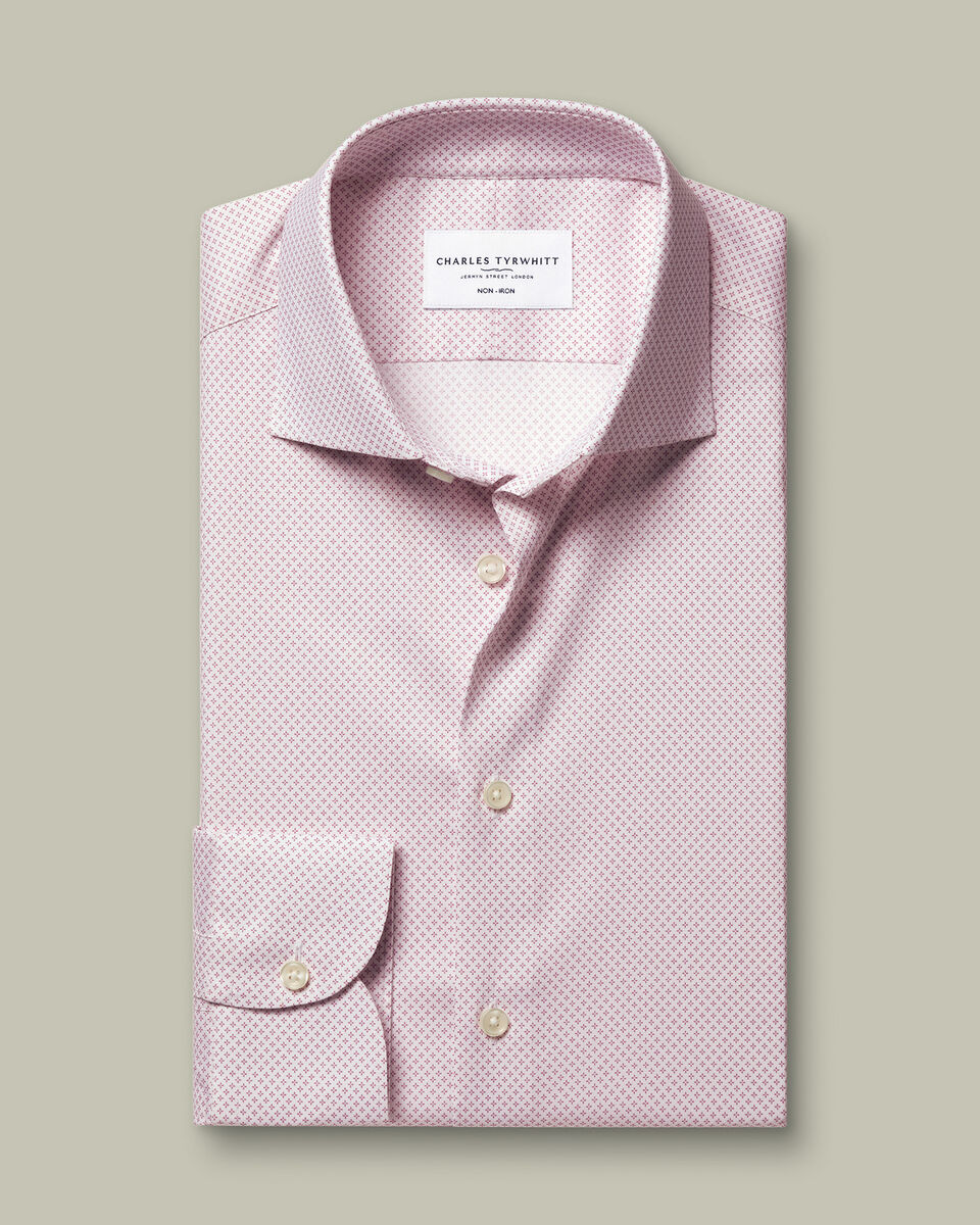 Non-Iron Performance Print Shirt – White & Pink