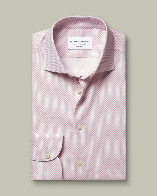 Non-Iron Performance Print Shirt – White & Pink