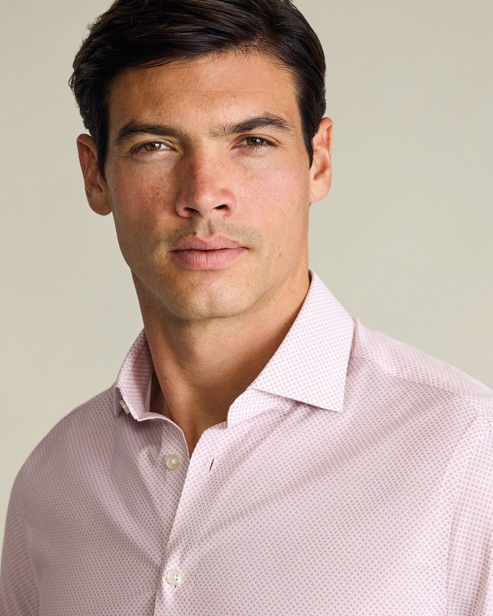 Non-Iron Performance Print Shirt – White & Pink