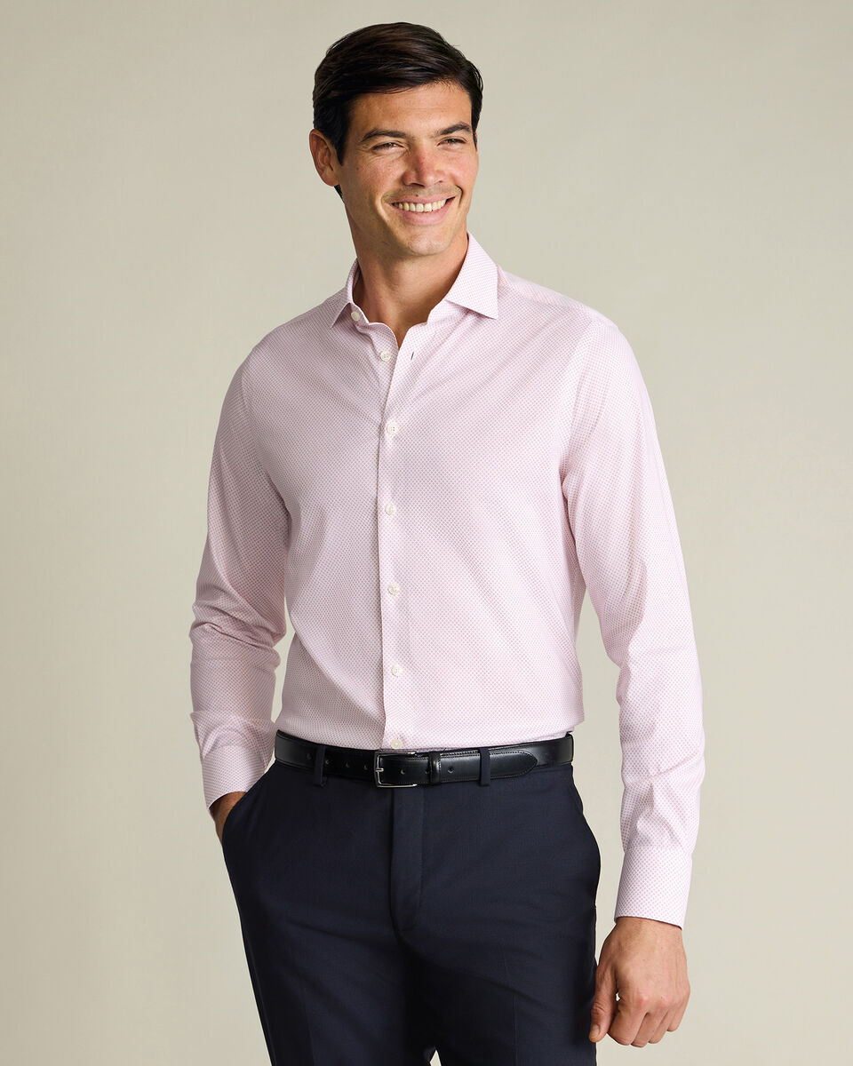 Non-Iron Performance Print Shirt – White & Pink
