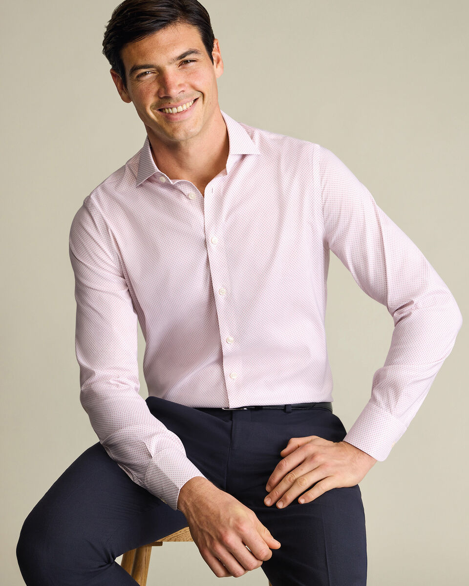 Non-Iron Performance Print Shirt – White & Pink
