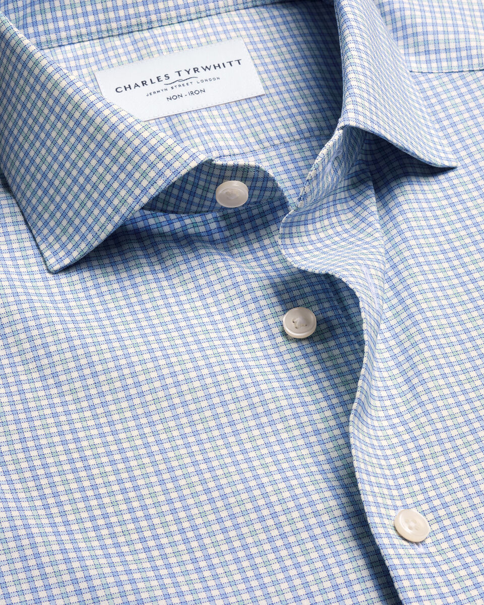 Non-Iron Performance Check Shirt – Royal Blue & Green Main image