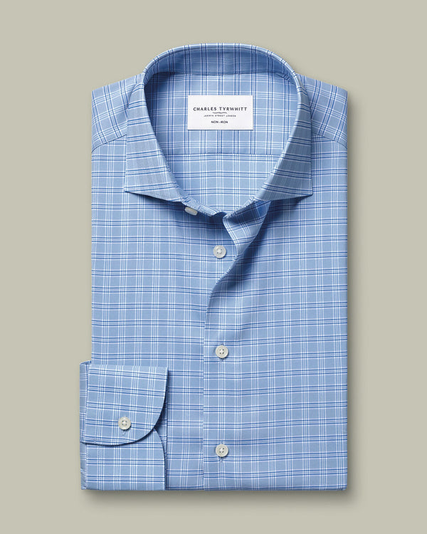Non-Iron Performance Windowpane Check Shirt – Blue