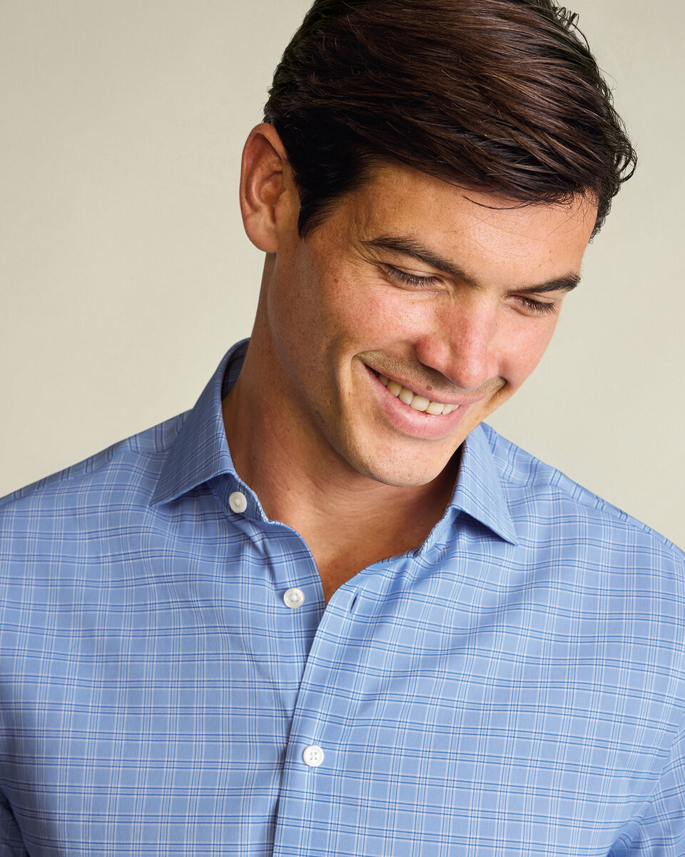 Non-Iron Performance Windowpane Check Shirt – Blue