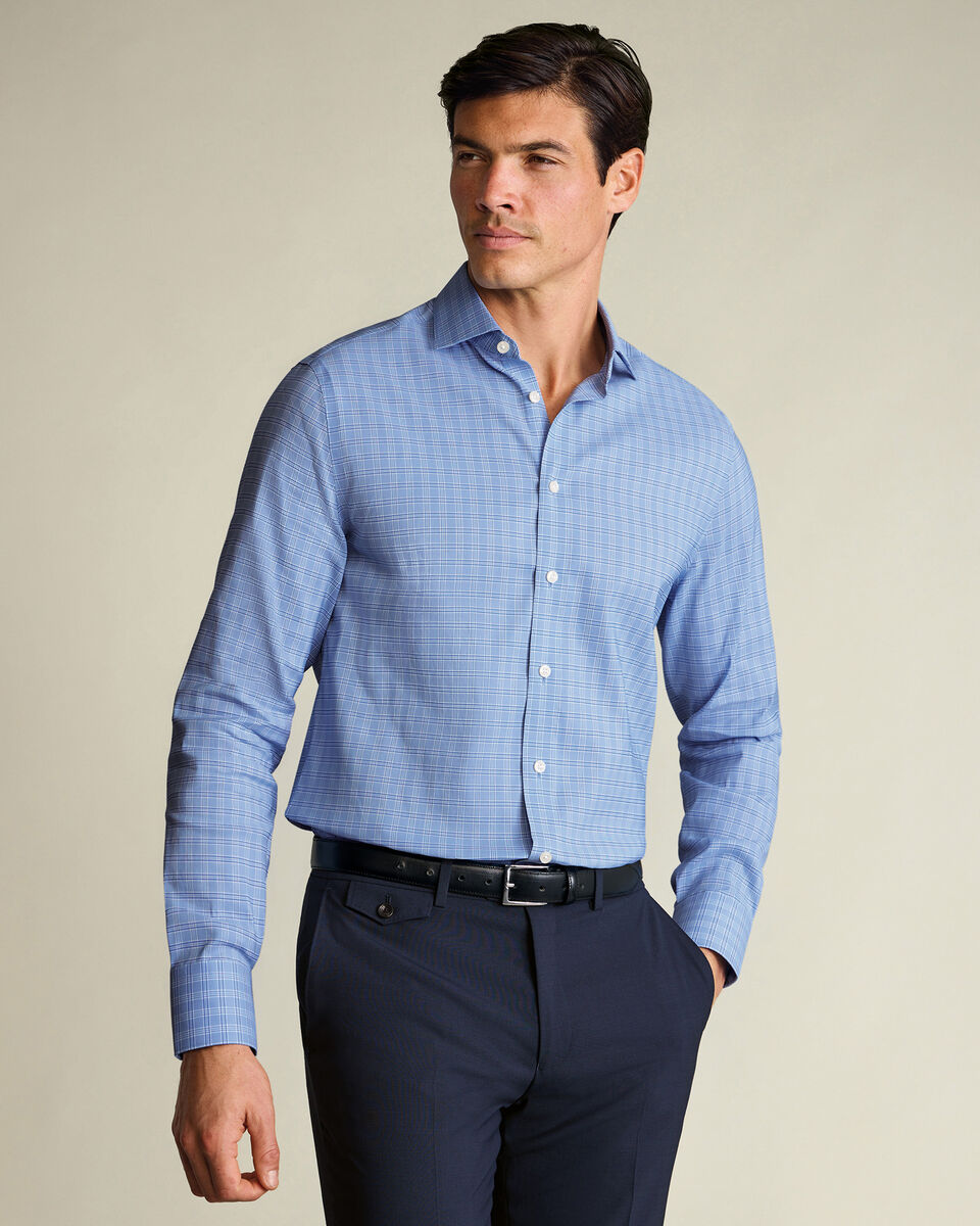 Non-Iron Performance Windowpane Check Shirt – Blue