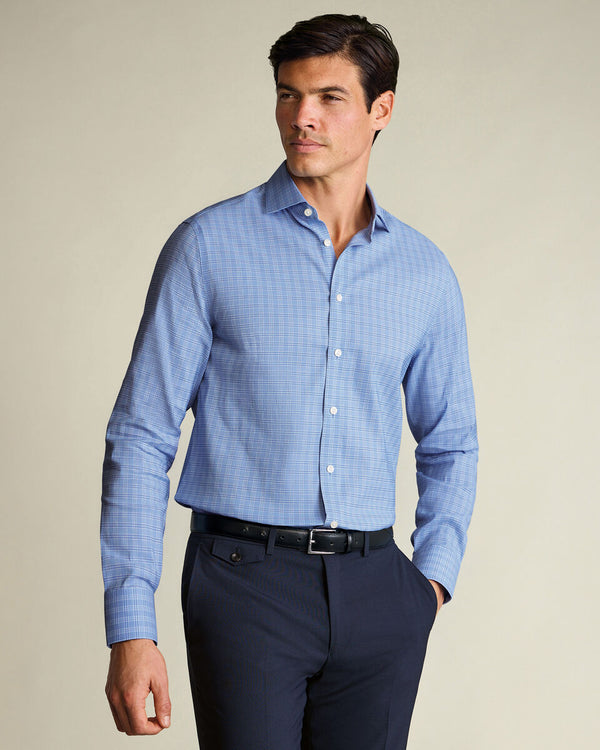 Non-Iron Performance Windowpane Check Shirt – Blue