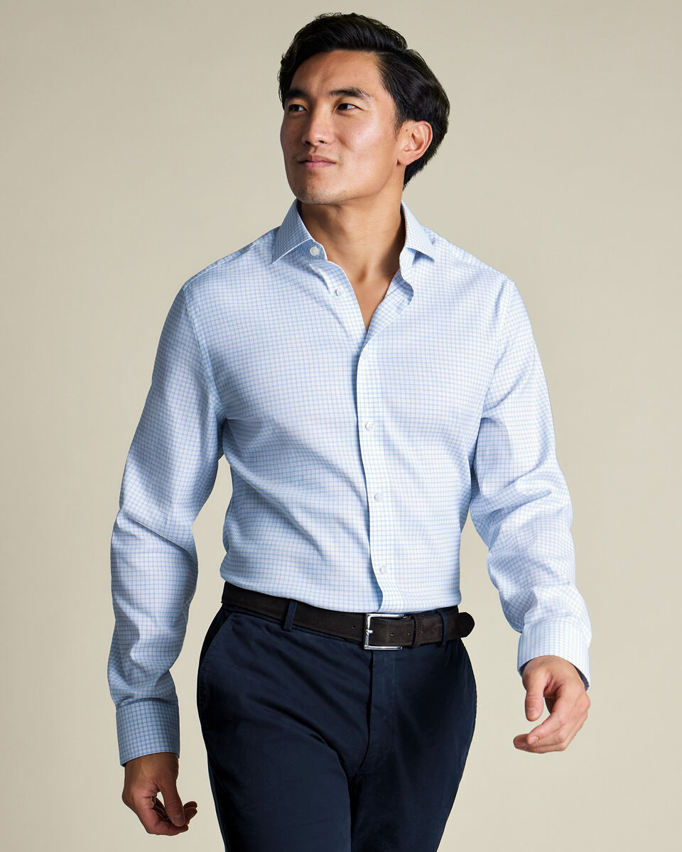 Non-Iron Performance Check Shirt – Sky Blue