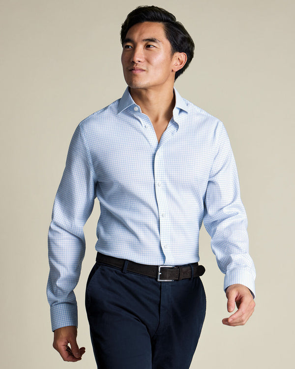 Non-Iron Performance Check Shirt – Sky Blue