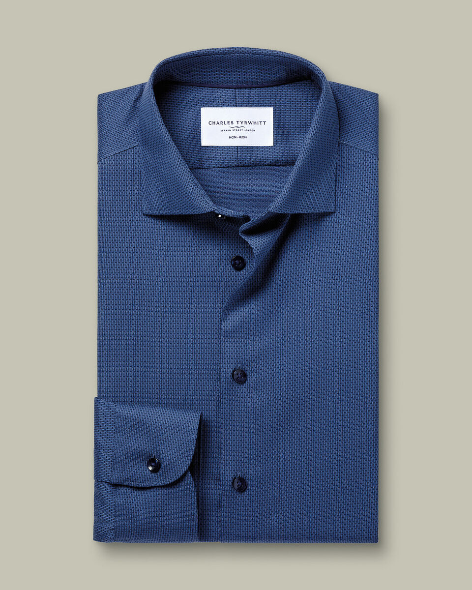 Non-Iron Stretch Texture Shirt – Denim Blue