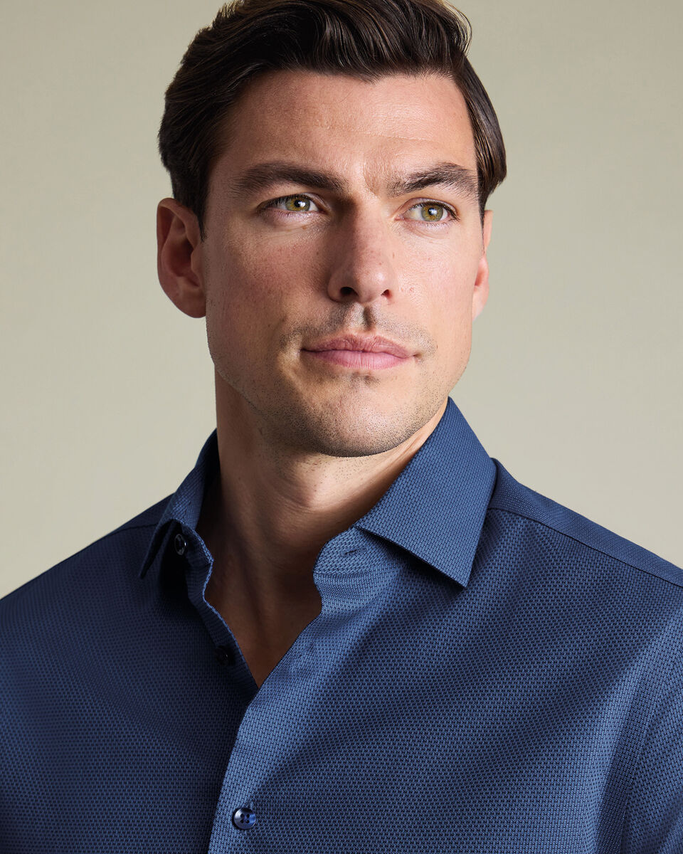 Non-Iron Stretch Texture Shirt – Denim Blue