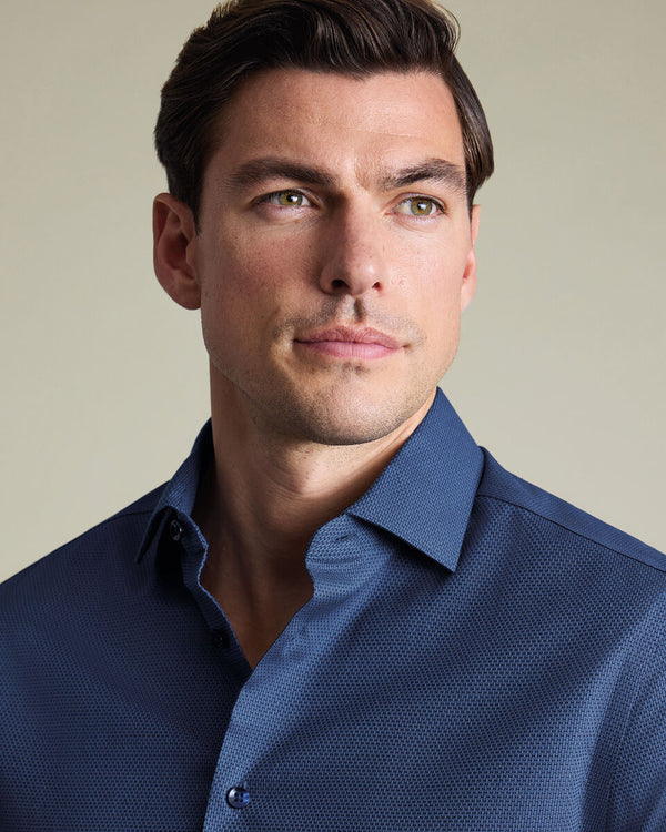 Non-Iron Stretch Texture Shirt – Denim Blue