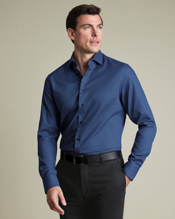 Non-Iron Stretch Texture Shirt – Denim Blue