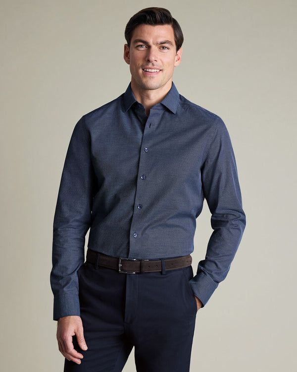 Non-Iron Stretch Texture Shirt – Navy
