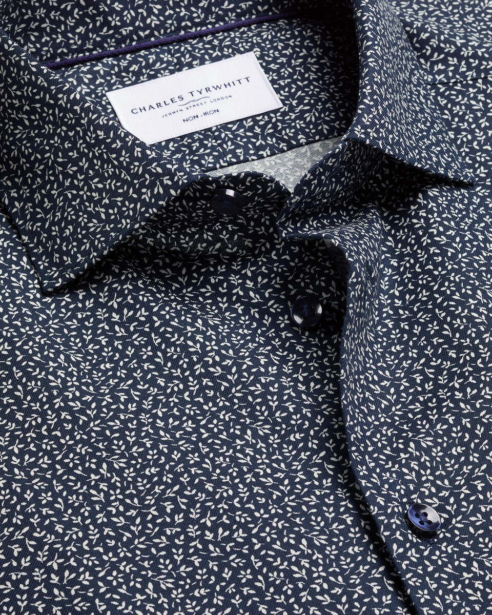 Non-Iron Stretch Print Shirt – Navy Main image