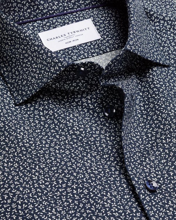 Non-Iron Stretch Print Shirt – Navy