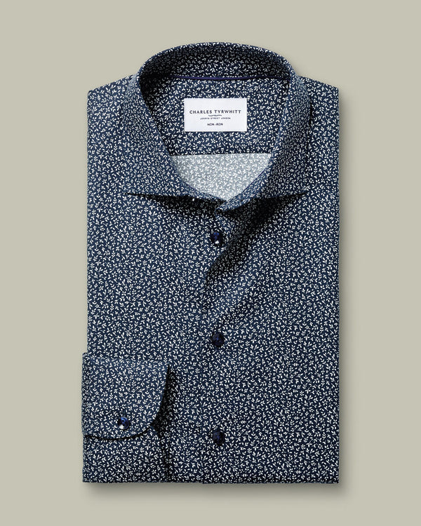 Non-Iron Stretch Print Shirt – Navy