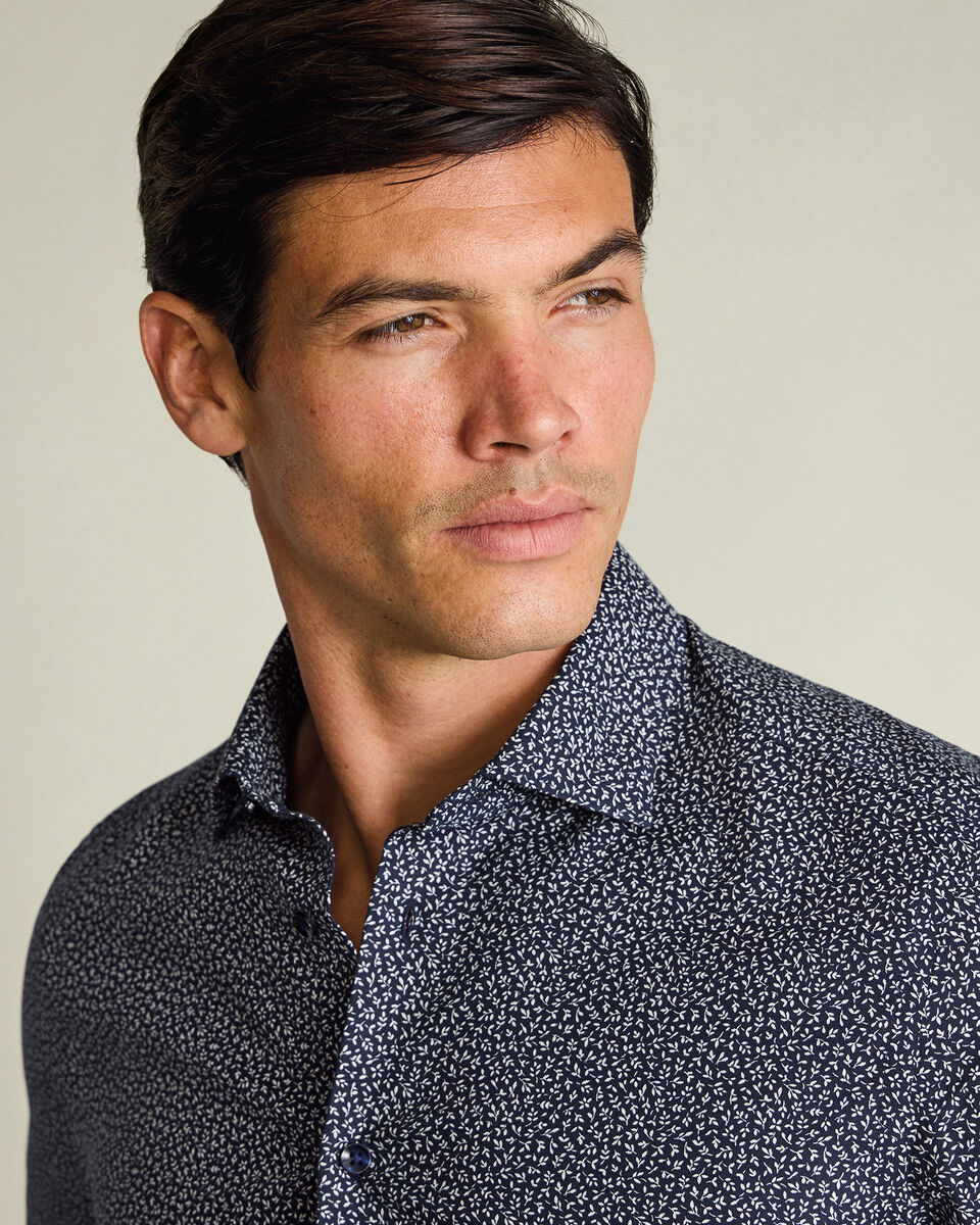 Non-Iron Stretch Print Shirt – Navy