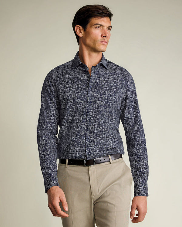 Non-Iron Stretch Print Shirt – Navy