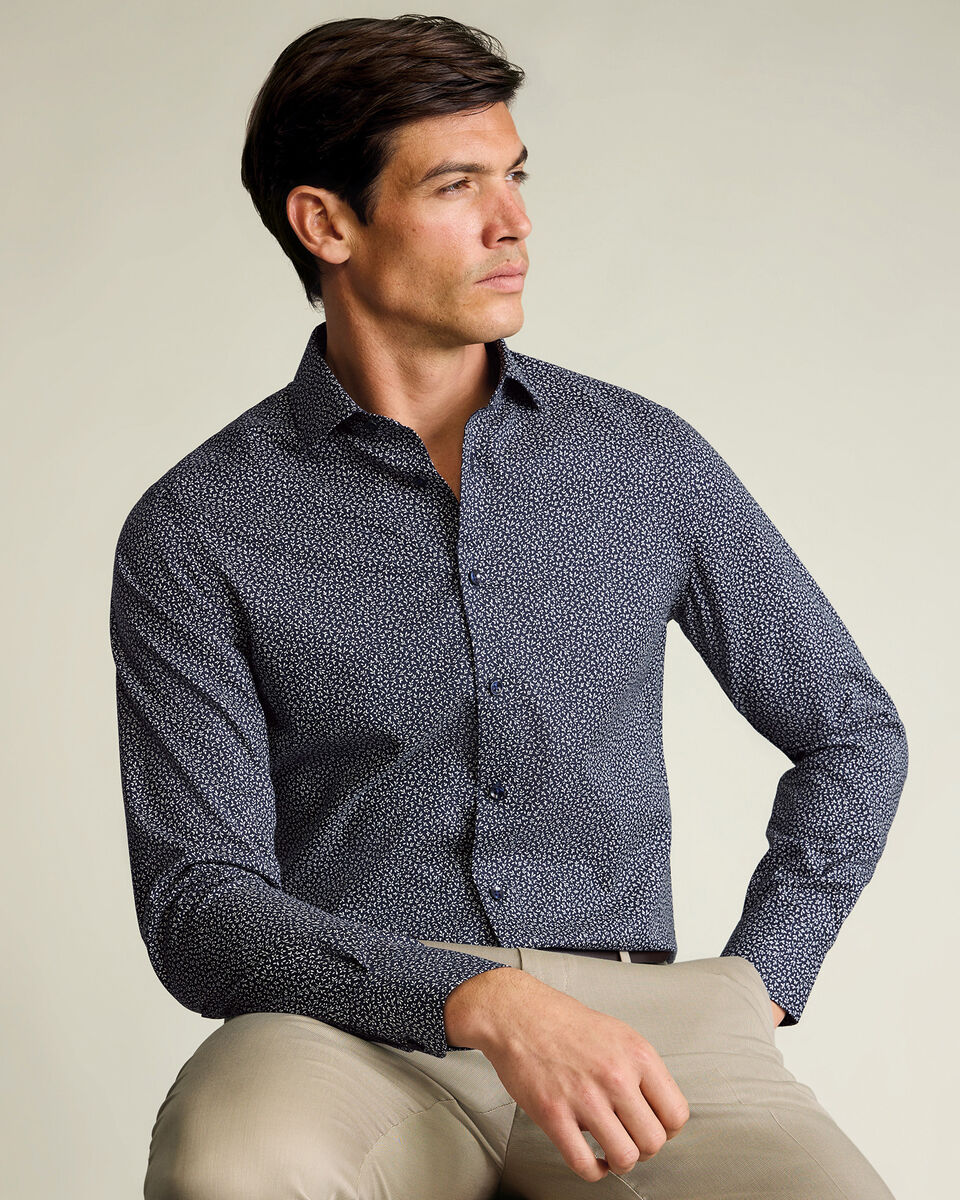Non-Iron Stretch Print Shirt – Navy