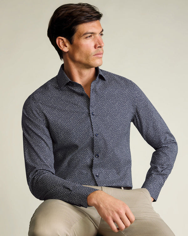 Non-Iron Stretch Print Shirt – Navy